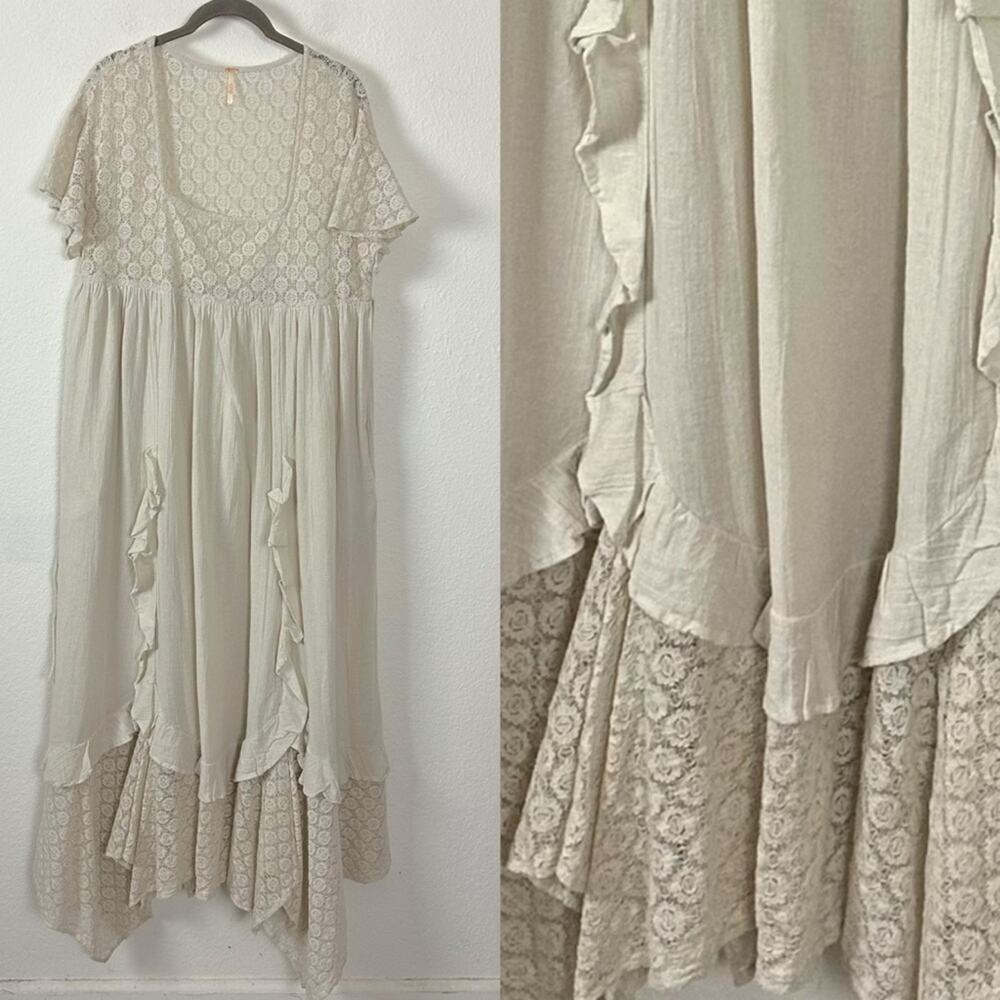 Free People Ethereal Bohemian Bring The Romance Midi Maxi Dress Neutral Large - Picture 11 of 15